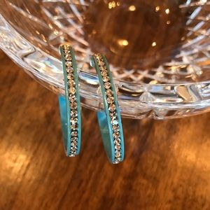 Rhinestone/Baby Blue Hoop Earrings